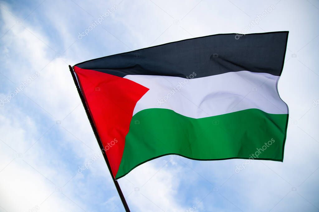 Palestine national flag waving in the wind. International relations concept.