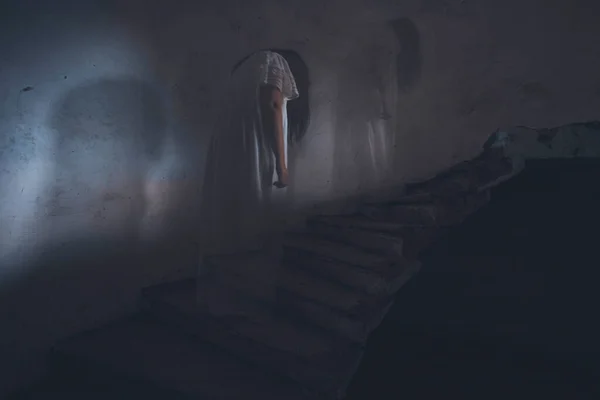 Ghost Abandoned Haunted House Horror Scene Scary Spirit Woman Halloween — Foto de Stock