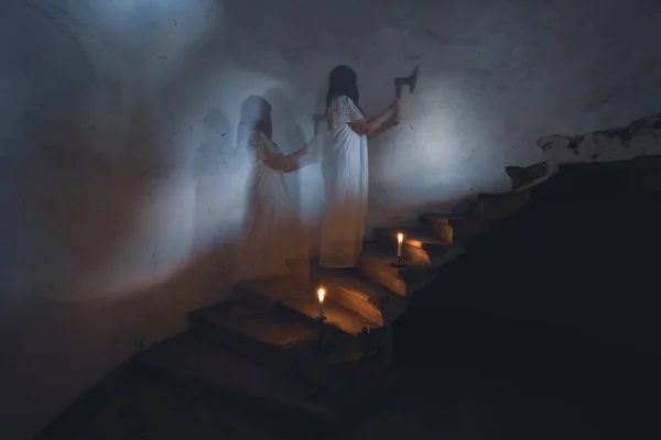 Ghost Abandoned Haunted House Horror Scene Scary Spirit Woman Halloween — 스톡 사진