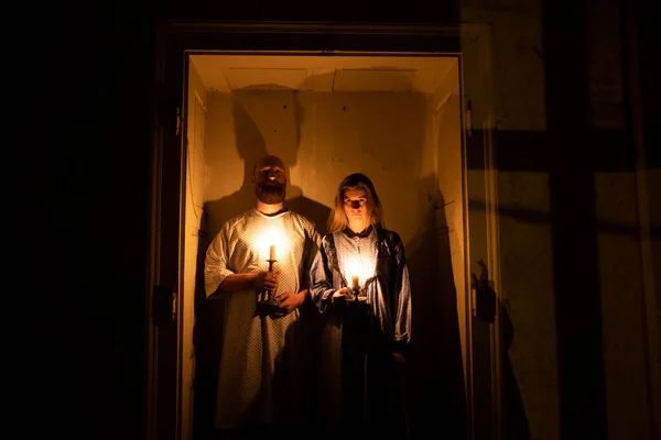 Ghosts Abandoned Haunted House Horror Scene Scary Spirit Couple Halloween — Stockfoto