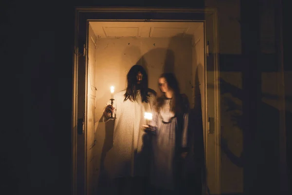 Ghosts Abandoned Haunted House Horror Scene Scary Spirit Couple Halloween — Foto de Stock