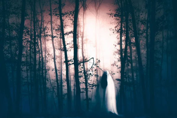 Fond Horreur Une Figure Fantomatique Dans Une Forêt Enchantée Par — Photo
