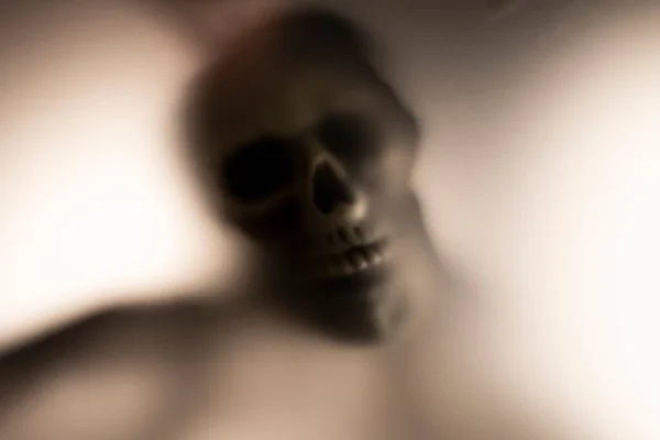 Horror Skeleton Grim Reaper Matte Glass Halloween Festival Concept Blurred — Stock Photo, Image