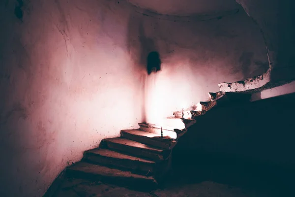 Ghost Abandoned Haunted House Horror Scene Scary Spirit Woman Halloween — Stock Photo, Image