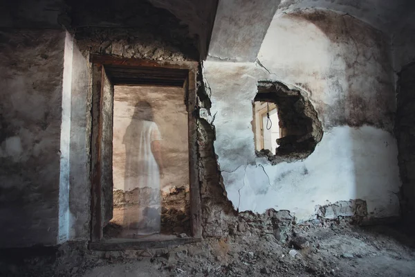 Ghost Abandoned Haunted House Horror Scene Scary Spirit Woman Rope — Fotografia de Stock
