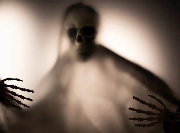 Horror Skeleton Grim Reaper Matte Glass Halloween Festival Concept Blurred — Foto de Stock