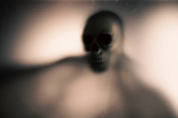 Horror Skeleton Grim Reaper Matte Glass Halloween Festival Concept Blurred — Fotografia de Stock