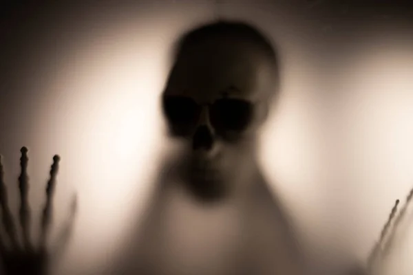 Horror Skeleton Grim Reaper Matte Glass Halloween Festival Concept Blurred — Stock fotografie