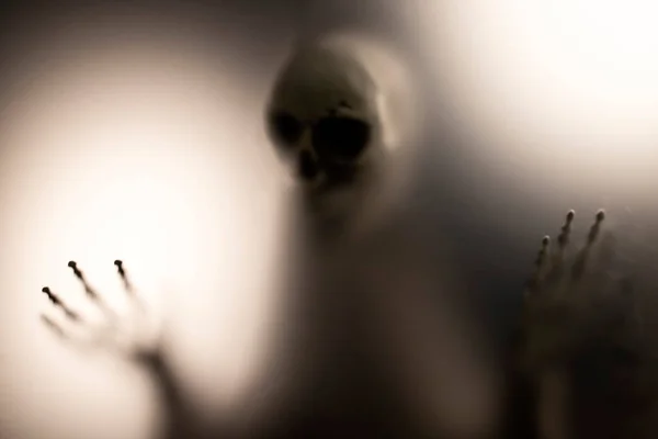 Horror Skeleton Grim Reaper Matte Glass Halloween Festival Concept Blurred — Stock fotografie