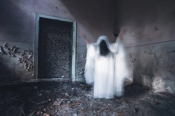 Ghost Abandoned Haunted House Horror Scene Scary Spirit Woman Halloween — Photo