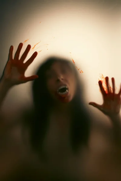 Vampire Woman Blooded Hands Matte Glass Halloween Festival Concept —  Fotos de Stock