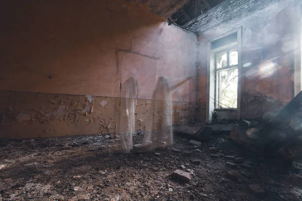 Ghost Abandoned Haunted House Horror Scene Scary Spirit Woman Halloween — Stock Photo, Image