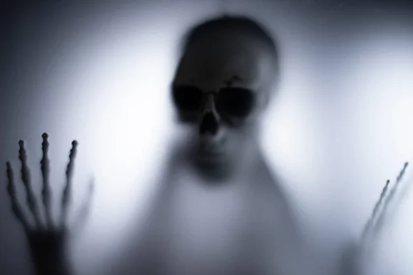 Horror Skeleton Grim Reaper Matte Glass Halloween Festival Concept Blurred — 图库照片
