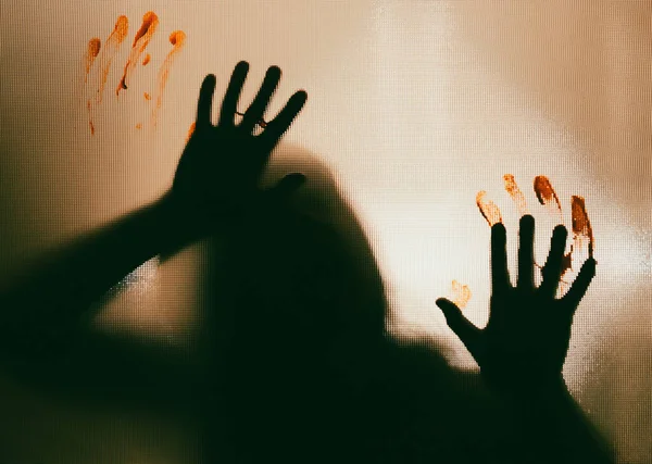 Horror Ghost Woman Blooded Hands Matte Glass Halloween Festival Concept — Photo