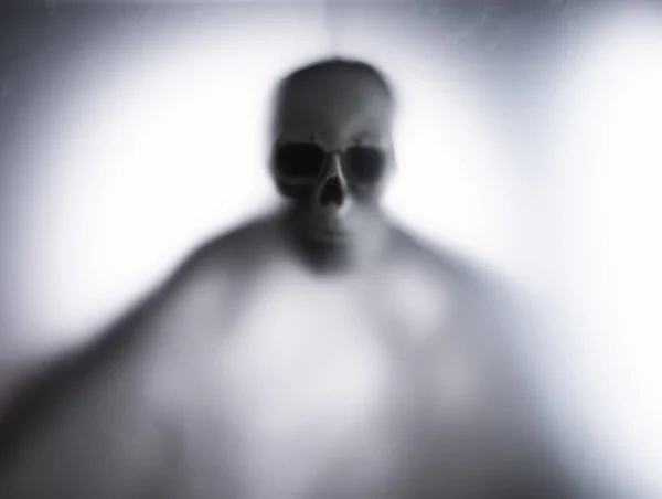 Horror Skeleton Grim Reaper Matte Glass Halloween Festival Concept Blurred — Photo