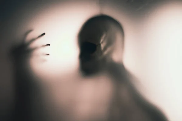 Horror Skeleton Grim Reaper Matte Glass Halloween Festival Concept Blurred — Fotografia de Stock