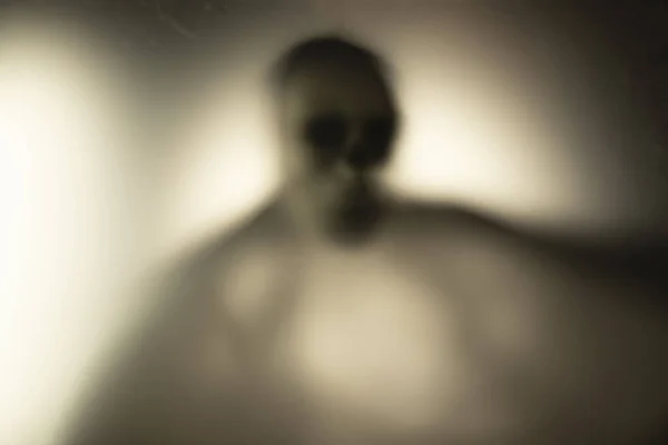 Horror Skeleton Grim Reaper Matte Glass Halloween Festival Concept Blurred — Stok fotoğraf