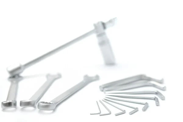 Metallic spanners on white background — Stock Photo, Image