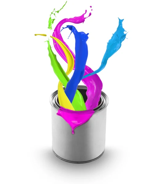 Pintura coloreada salpicando de lata — Foto de Stock