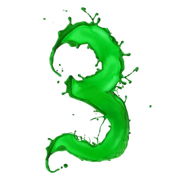绿色液体字母表编号 3 — 图库照片