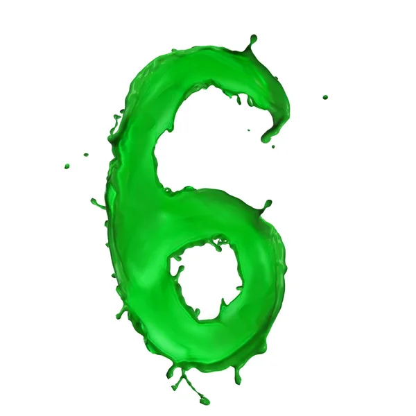 Alfabeto líquido verde número 6 —  Fotos de Stock