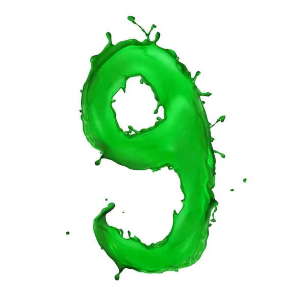 Green Liquid alphabet number 9 — Stock Photo, Image