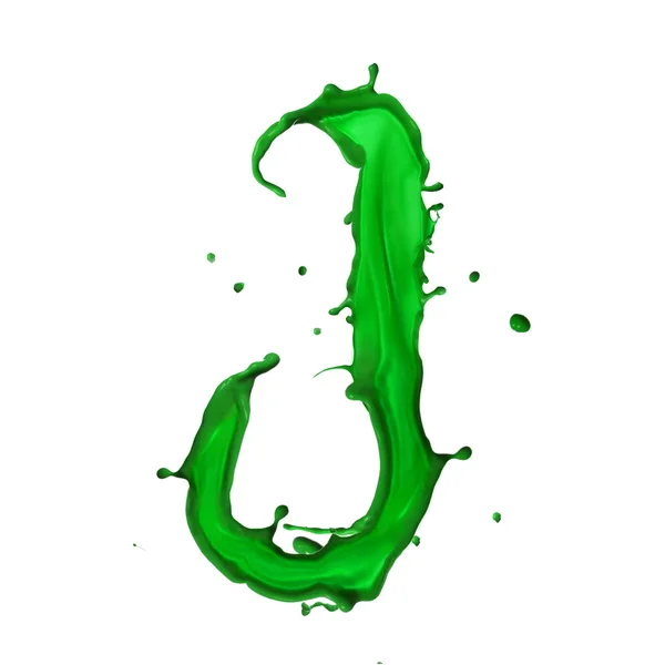 Groene vloeibare alfabet brief j — Stockfoto