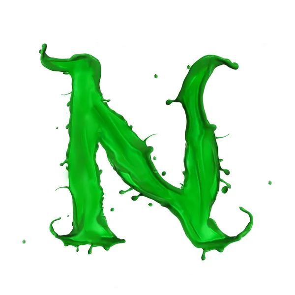 Alfabeto liquido verde lettera N — Foto Stock