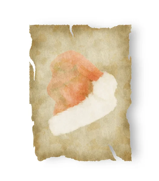 旧纸与圣诞老人帽油漆 — 图库照片