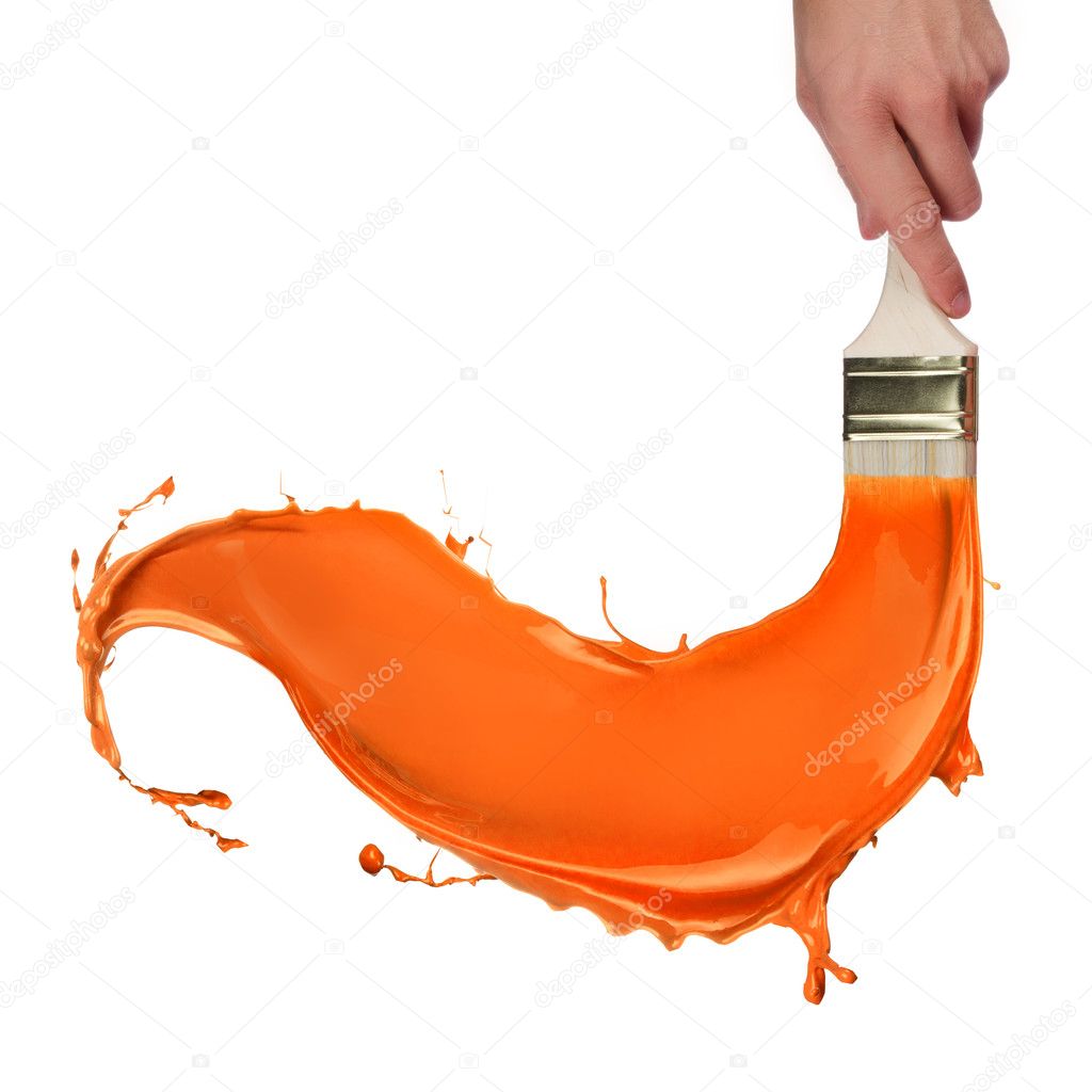 Orange paint splashing out of brush