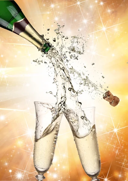 Close-up van champagne explosie — Stockfoto