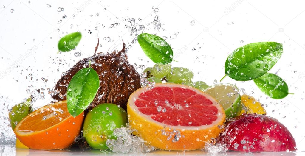 Fresh fruits with water splash