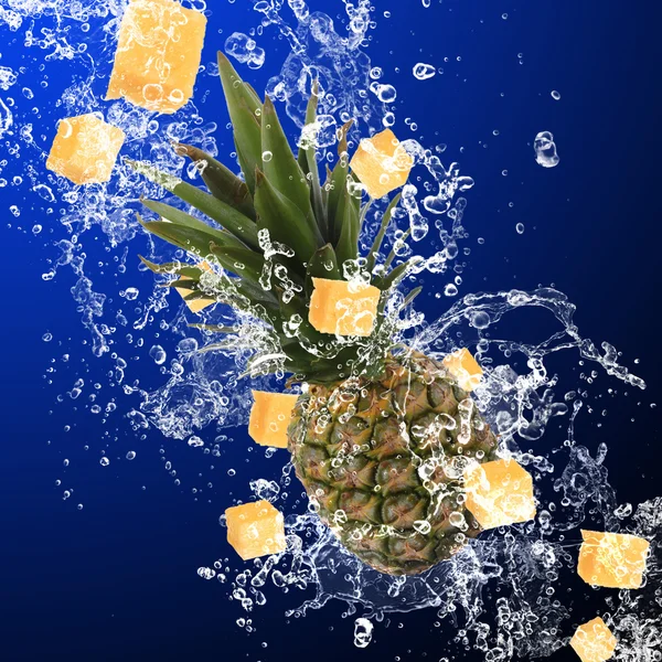 Pineapple with water splash — Stock Photo, Image