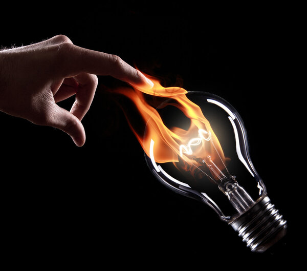 light bulb with fire