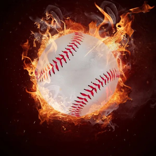 Hot baseball ball in fires flames — Stock Photo, Image