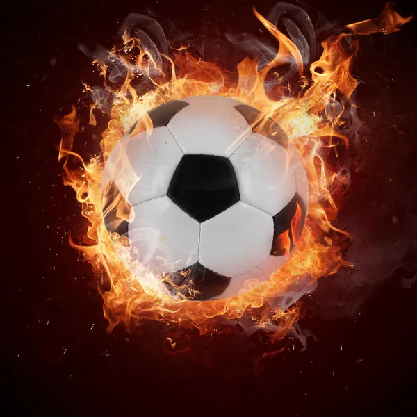 Hot soccer ball in fires flames — Stock Photo, Image
