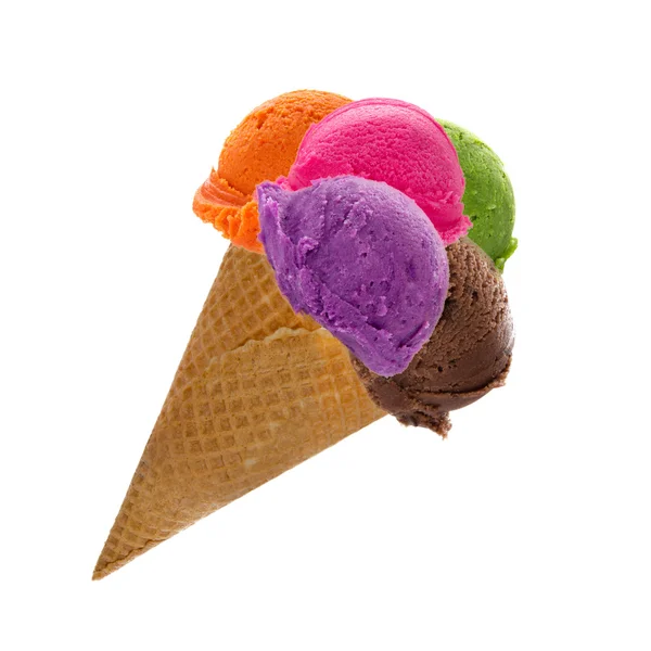 Ice cream scoops on cone — Stock Photo, Image