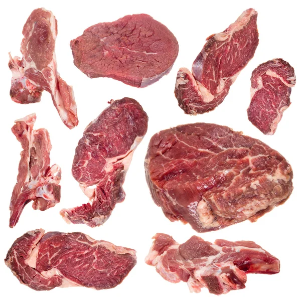 Collectie van ruwe rundvlees steaks en lamb chops — Stockfoto