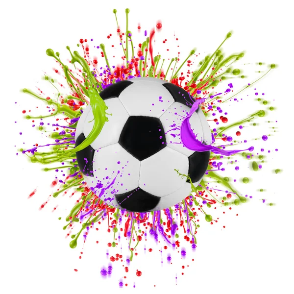Colorful splashing with soccer ball — Stock Photo, Image