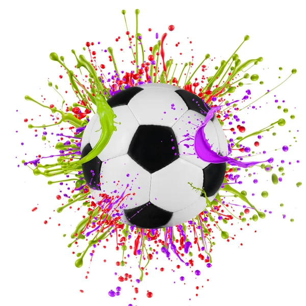 Colorful splashing with soccer ball — Stock Photo, Image
