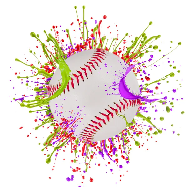 Baseball ball with colorful splashes — Stock Photo, Image