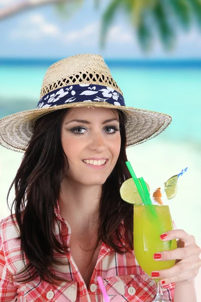 Portrait of a beautiful young girl with cocktail — Stock Photo, Image