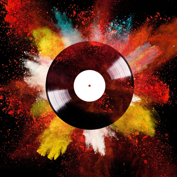 Vinyl-Scheibe mit farbigem Puder — Stockfoto