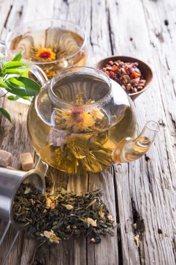 şeffaf yeşil çay fincan