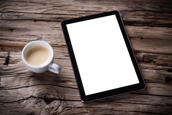 Espacio de trabajo con tablet y café — Foto de Stock