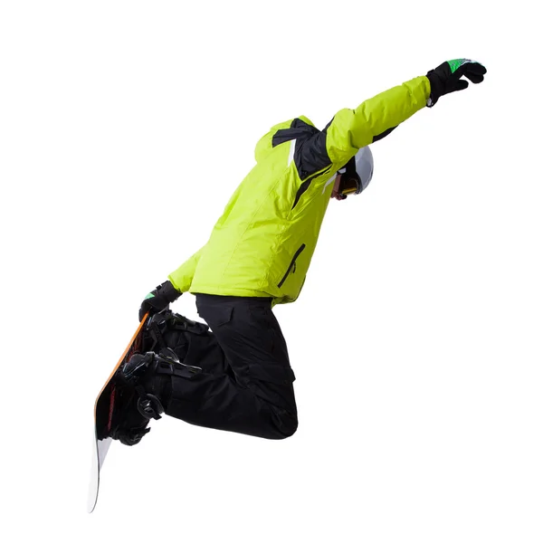 Snowboarder op sprong geïsoleerd — Stockfoto