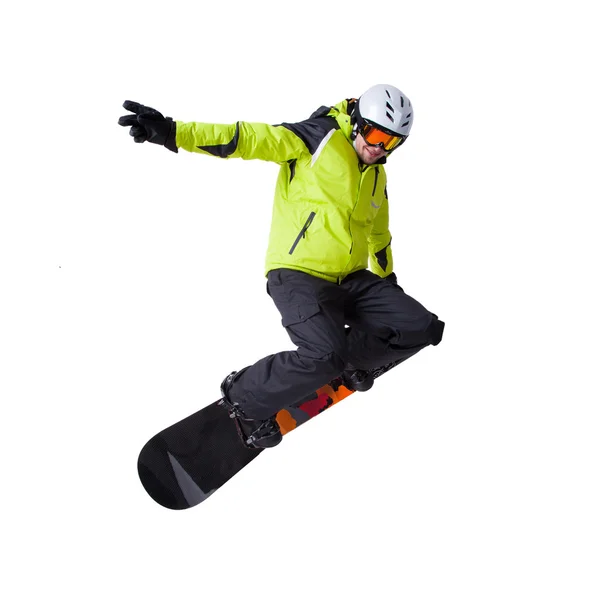 Snowboarder no salto isolado — Fotografia de Stock