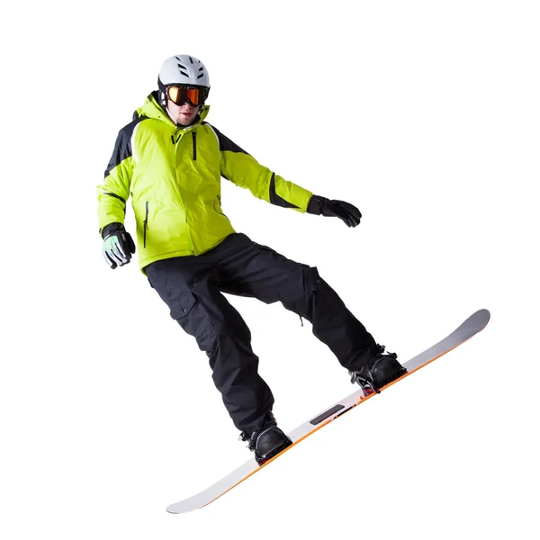 Snowboarder am Sprung isoliert — Stockfoto