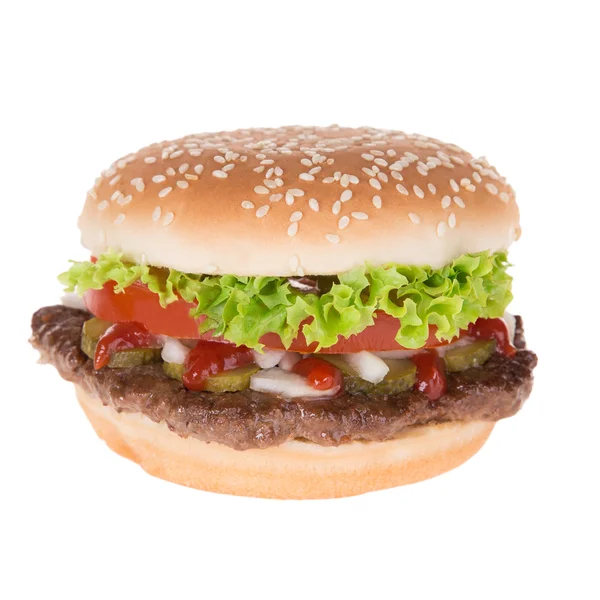 Delicious hamburger over white — Stock Photo, Image