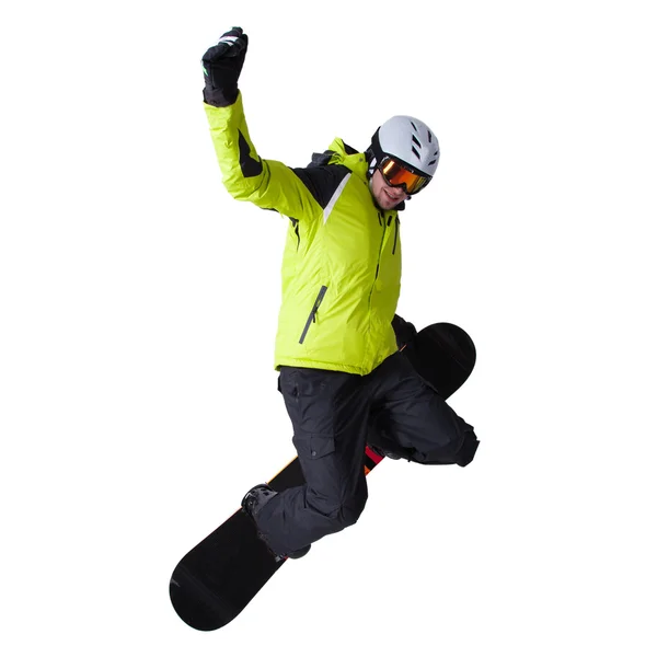 Snowboarder am Sprung isoliert — Stockfoto